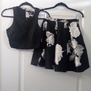 Whimsical Goth Black & Silver Skirt/Top Set Size 1 By Sequin Hearts